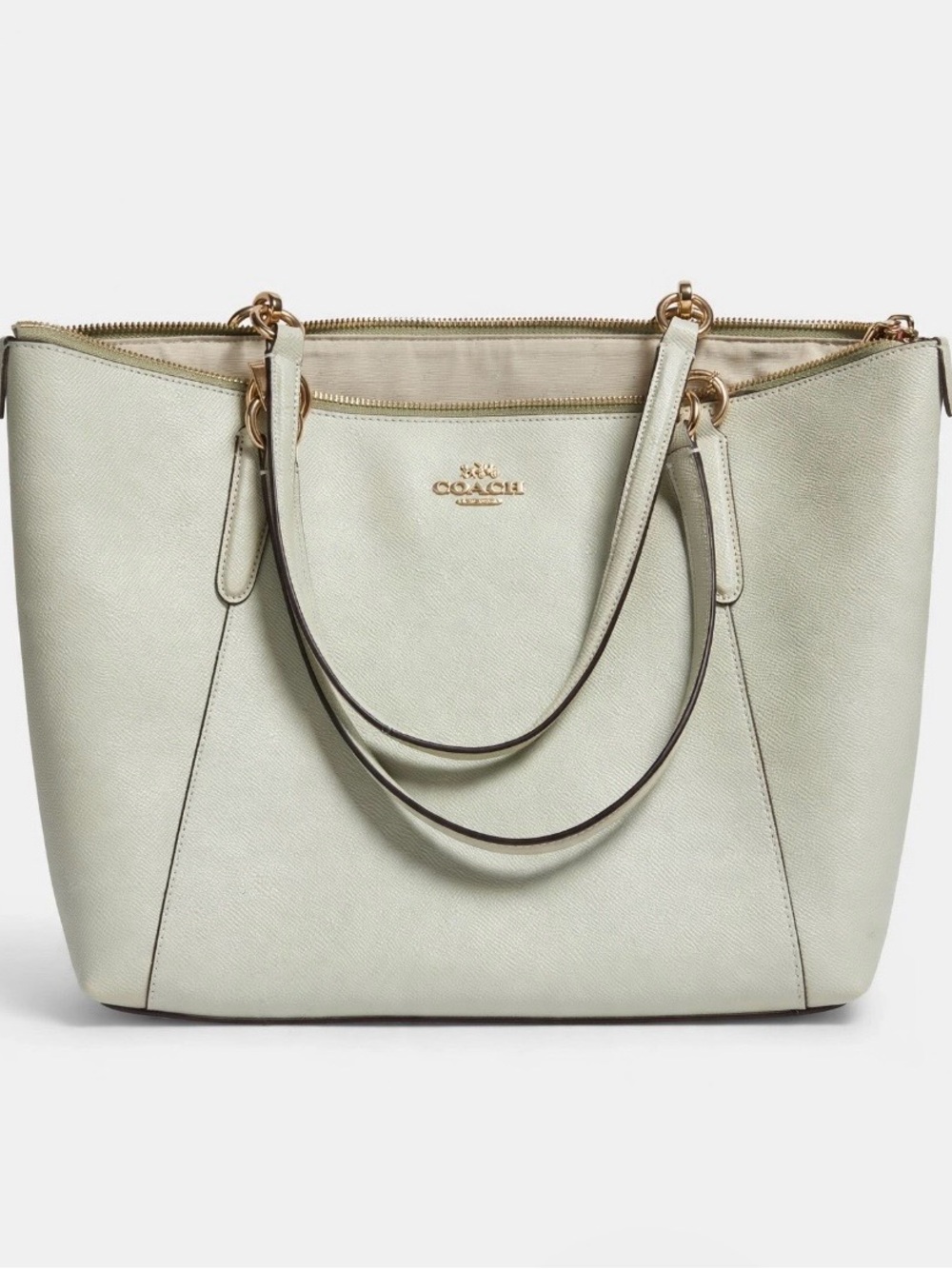 Coach Pebbled Leather Tote in Sage Green with Gold Hardware